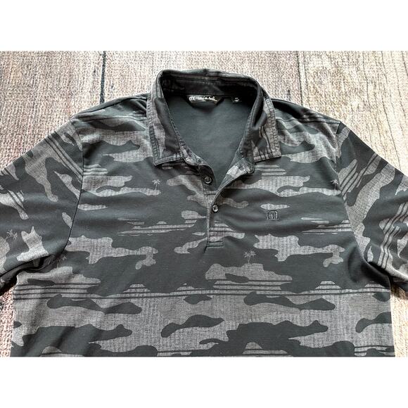 Travis Mathew Camouflage Polo Shirt Mens XXL Black Gray Cotton Polyester - Picture 2 of 8